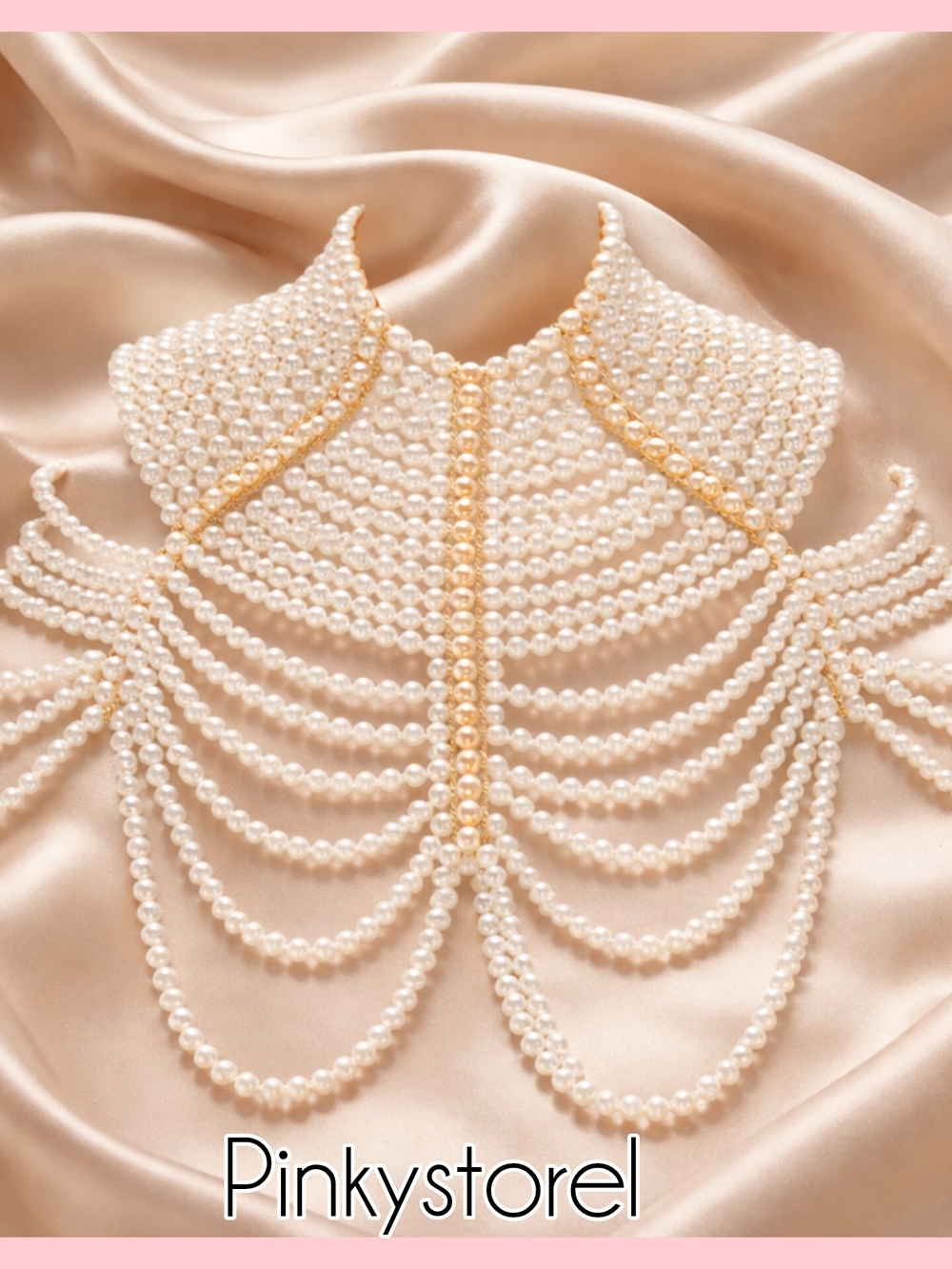 Pearl Draped Collar Necklace - Cream & Gold